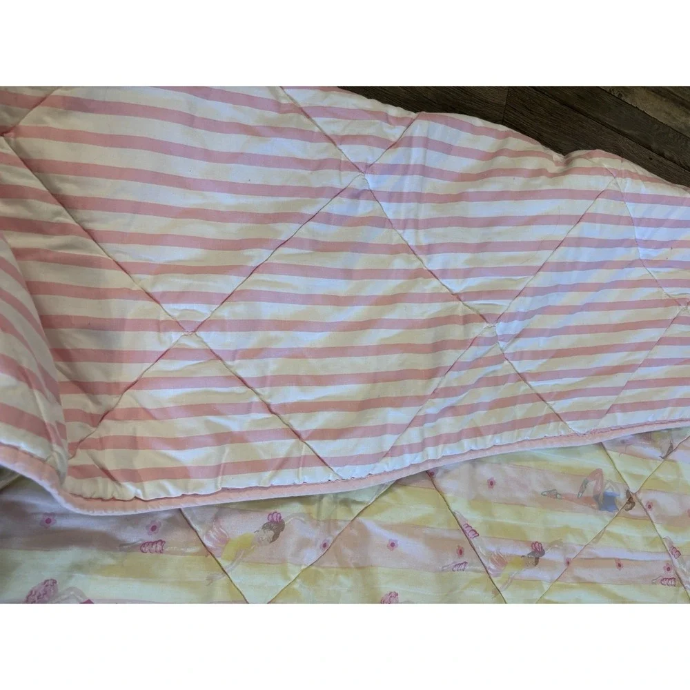 Laura Ashley Twin Comforter Ballerina Ballet Stripe Pink White Yellow